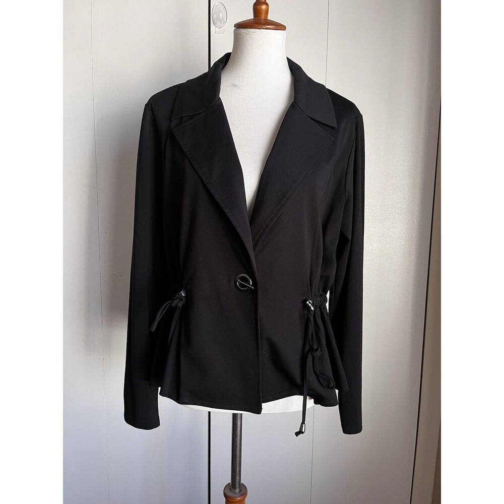 Wynne Collection Black Drawstring Waist Blazer Jacket Women’s Size L Long Sleeve